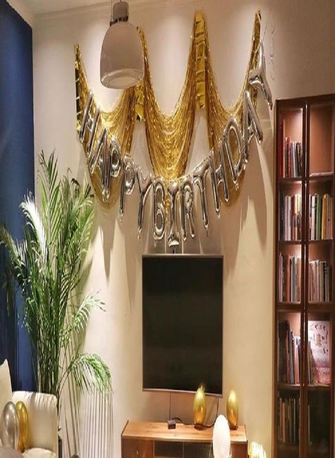 QFSH 2Pcs Metallic Foil Ceiling Fringe Curtains for Birthday Wedding Bridal Shower Party Decorations Hanging Decor 14.7ft (Gold) - Image 3