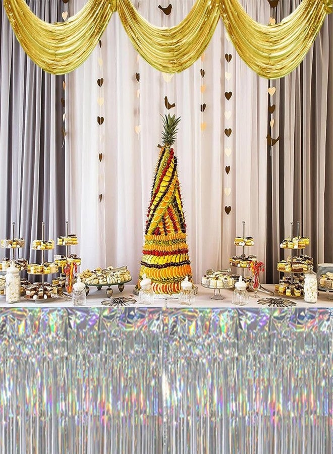 QFSH 2Pcs Metallic Foil Ceiling Fringe Curtains for Birthday Wedding Bridal Shower Party Decorations Hanging Decor 14.7ft (Gold) - Image 4
