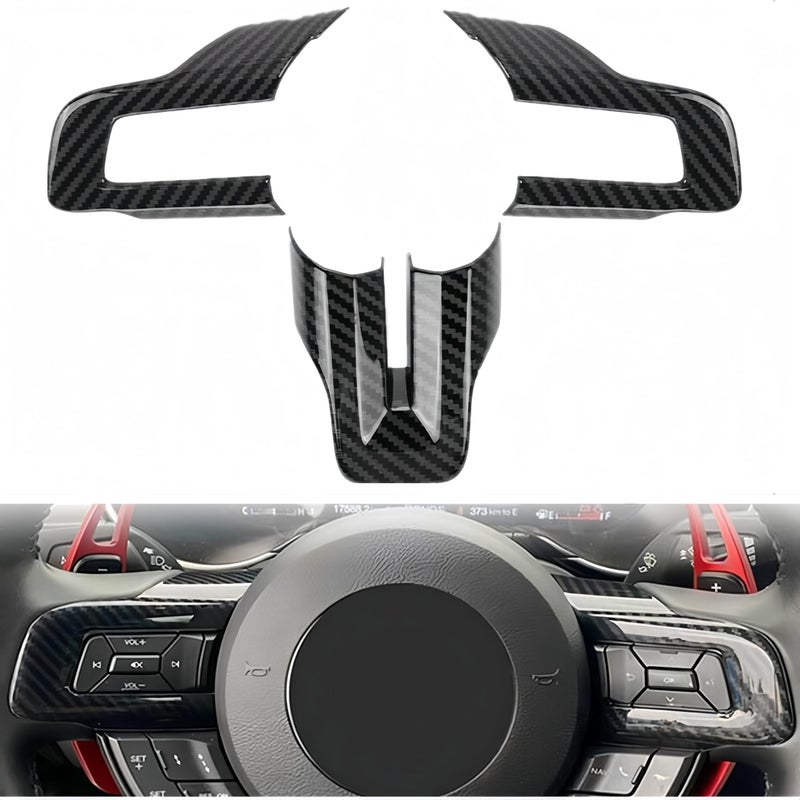 KDFUHRUI Steering Wheel Cover Trim for Ford Mustang Accessories 2015 2016 2017 2018 2019 2020 2021 2022 2023， Car Interior Accessories，Carbon Fiber (Black Carbon Fiber) - Image 5