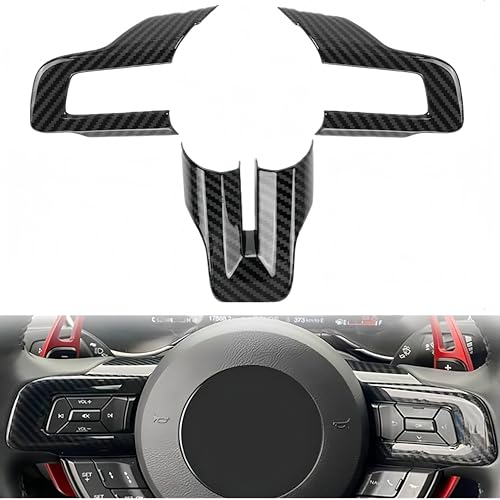 KDFUHRUI Steering Wheel Cover Trim for Ford Mustang Accessories 2015 2016 2017 2018 2019 2020 2021 2022 2023， Car Interior Accessories，Carbon Fiber (Black Carbon Fiber) - Image 1