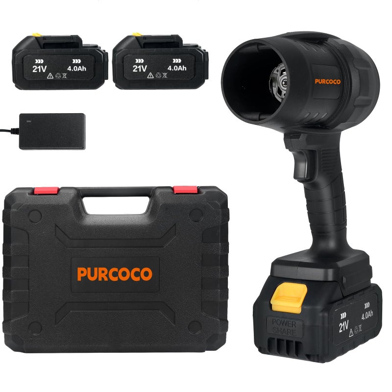Purcoco Cordless Leaf Blower Handheld Jet Dry Mini Blower Turbo Fan Electric air Duster for car mini Turbo Jet Fan Cleaning Garden by 2 Batteries - Image 1