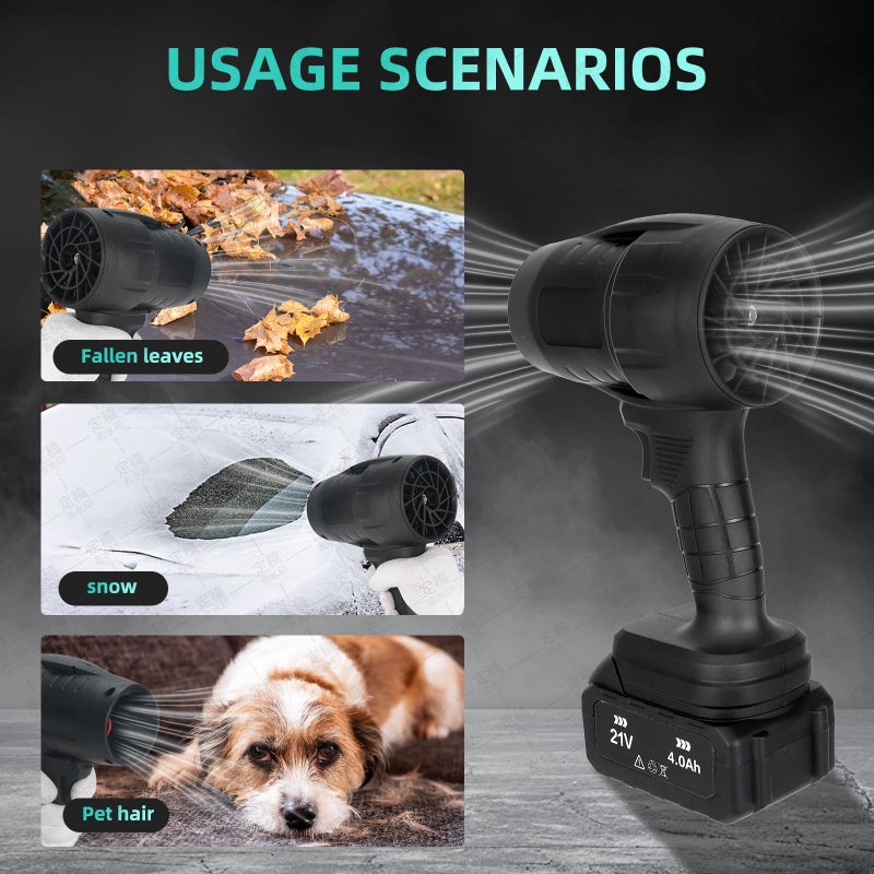 Purcoco Cordless Leaf Blower Handheld Jet Dry Mini Blower Turbo Fan Electric air Duster for car mini Turbo Jet Fan Cleaning Garden by 2 Batteries - Image 3