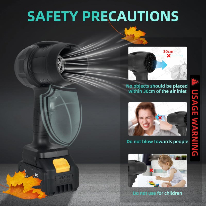Purcoco Cordless Leaf Blower Handheld Jet Dry Mini Blower Turbo Fan Electric air Duster for car mini Turbo Jet Fan Cleaning Garden by 2 Batteries - Image 2