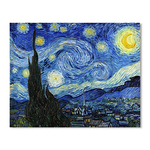 1 KINGO Van Gogh Canvas Wall Art: Starry Night Landscape Painting Picture Reproduction Room Decor - Famous Art Prints Large Modern Artwork Framed Poster Bedroom Home Decoration 16" x 20" - Image 1