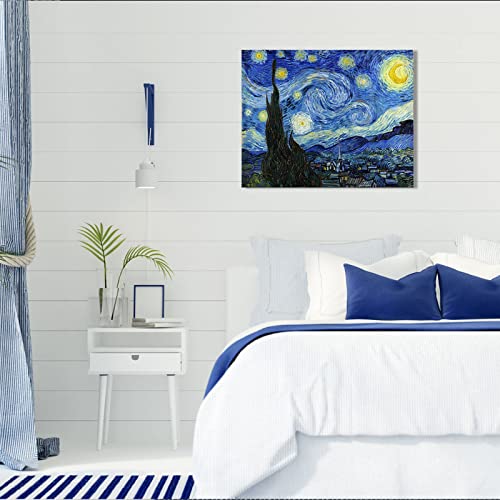 1 KINGO Van Gogh Canvas Wall Art: Starry Night Landscape Painting Picture Reproduction Room Decor - Famous Art Prints Large Modern Artwork Framed Poster Bedroom Home Decoration 16" x 20" - Image 3
