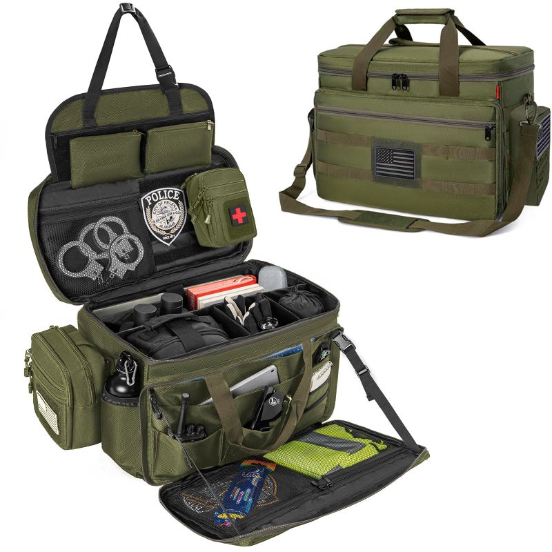 ITHWIU Patrol Bag Law Enforcement, Police Gear Bag Car Front Seat Organizer for Police with Laptop Layer and Cup Holders, MOLLE System, Fits Vehicle Passenger Seat, Army Green - Image 1