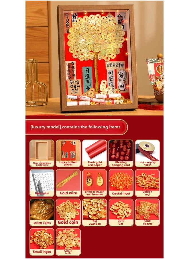 Generic Ge Qiang Fortune Tree Diy Photo Frame 50 Cents Coin Decoration Move Opening Wedding Year Gift Ornaments Material Bag-Color:16inch Wall Hanging + Gift Recommendation [color Paper + Ribbon + Hanging Card + Gift Box] - Flagship Model: Including Gold Coin (bralth And Treasure Background + Walnut Photo Frame) Super Luxury Ten  - Image 1