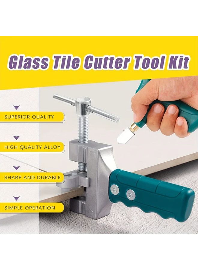 Dark Green 10 Pcs Glass Tile Cutting Tool Kit with 2 in 1 Alloy Opener and Breaker Pliers - Image 4