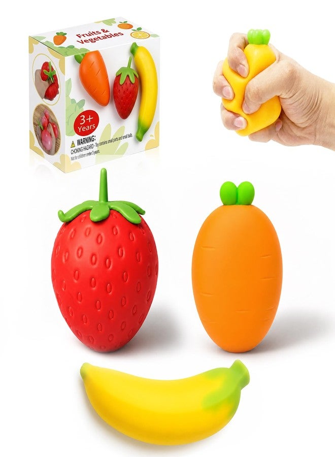 JANESVISSY Strawberry Squishy Toy Set - Also Includes Banana and Carrot, 3 PCS Fruit Squeeze Toys for Anxiety Relief, Soft Decompression Toys for Kids Adults - Image 1