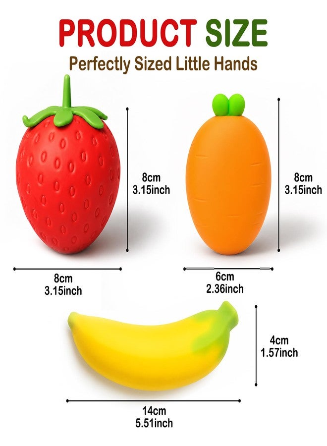 JANESVISSY Strawberry Squishy Toy Set - Also Includes Banana and Carrot, 3 PCS Fruit Squeeze Toys for Anxiety Relief, Soft Decompression Toys for Kids Adults - Image 2