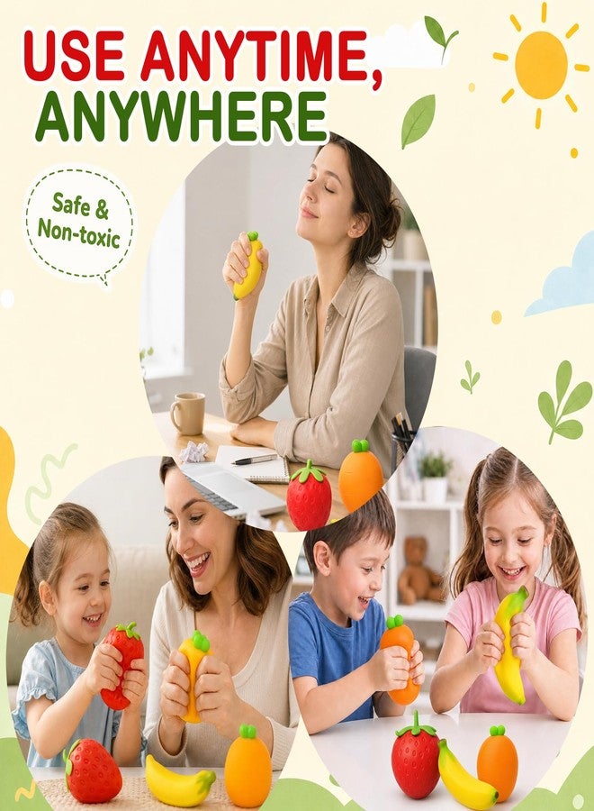JANESVISSY Strawberry Squishy Toy Set - Also Includes Banana and Carrot, 3 PCS Fruit Squeeze Toys for Anxiety Relief, Soft Decompression Toys for Kids Adults - Image 5
