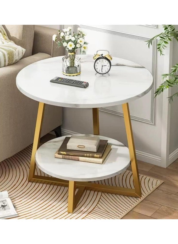 DubaiGallery Side table light luxury small round table European style small coffee table modern creative Nordic double layer coffee table  - Image 4