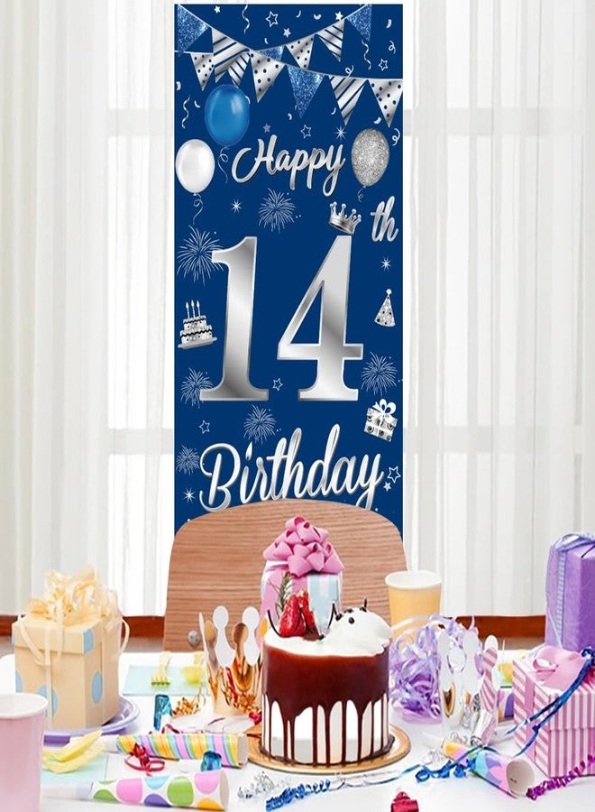Huture 14th Birthday Decorations for Boys Girls Happy 14th Birthday Banner Large Size Blue Silver Birthday Backdrop Banner for 14 Years Old Anniversary Birthday Party Photo Prop Booth Background Deco - Image 3