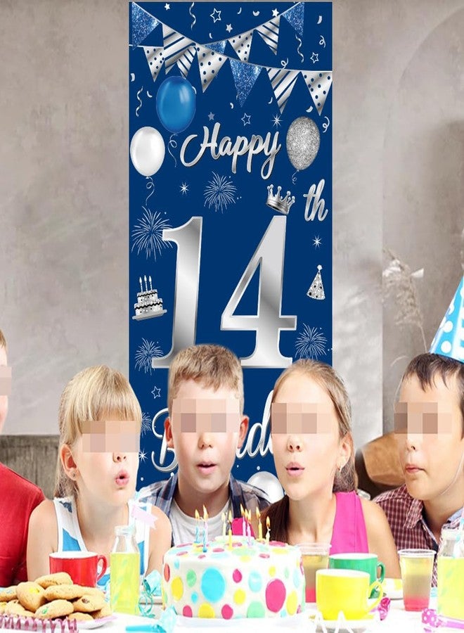 Huture 14th Birthday Decorations for Boys Girls Happy 14th Birthday Banner Large Size Blue Silver Birthday Backdrop Banner for 14 Years Old Anniversary Birthday Party Photo Prop Booth Background Deco - Image 5