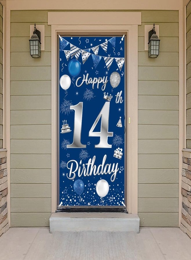 Huture 14th Birthday Decorations for Boys Girls Happy 14th Birthday Banner Large Size Blue Silver Birthday Backdrop Banner for 14 Years Old Anniversary Birthday Party Photo Prop Booth Background Deco - Image 2