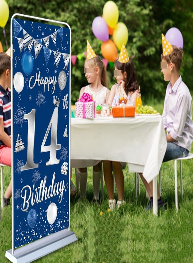 Huture 14th Birthday Decorations for Boys Girls Happy 14th Birthday Banner Large Size Blue Silver Birthday Backdrop Banner for 14 Years Old Anniversary Birthday Party Photo Prop Booth Background Deco - Image 4