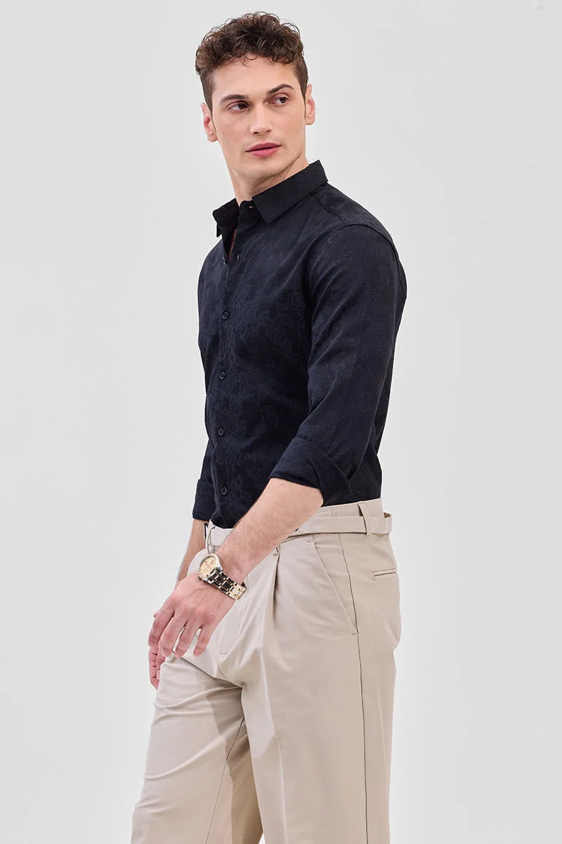 SNITCH Black Floral Long Sleeve Slim Fit Formal Shirt