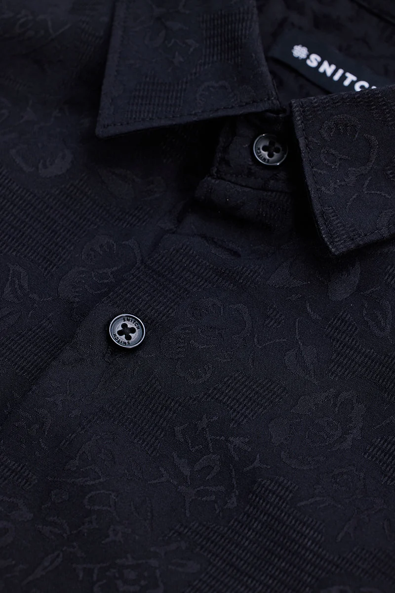 SNITCH Black Floral Long Sleeve Slim Fit Formal Shirt