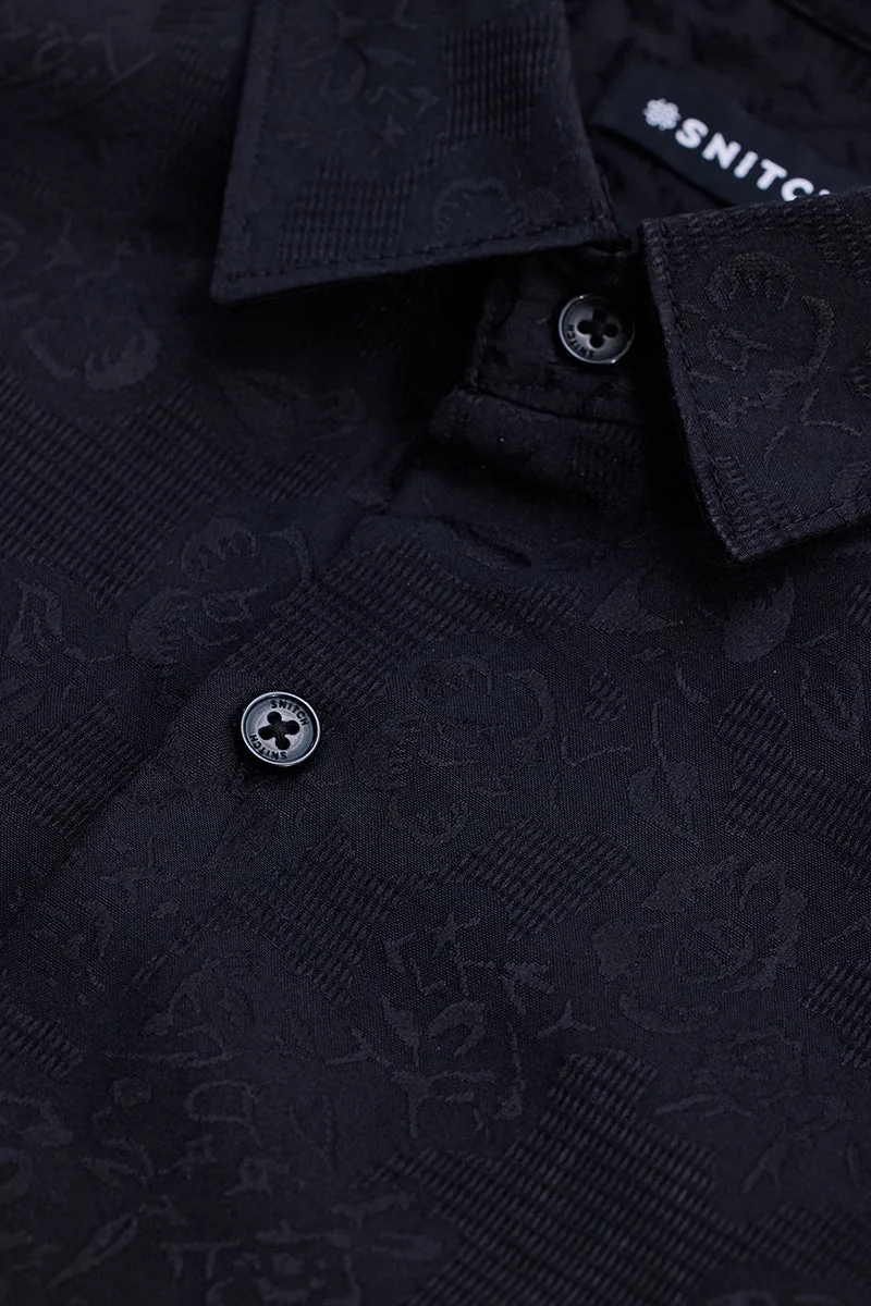 SNITCH Black Floral Long Sleeve Slim Fit Formal Shirt