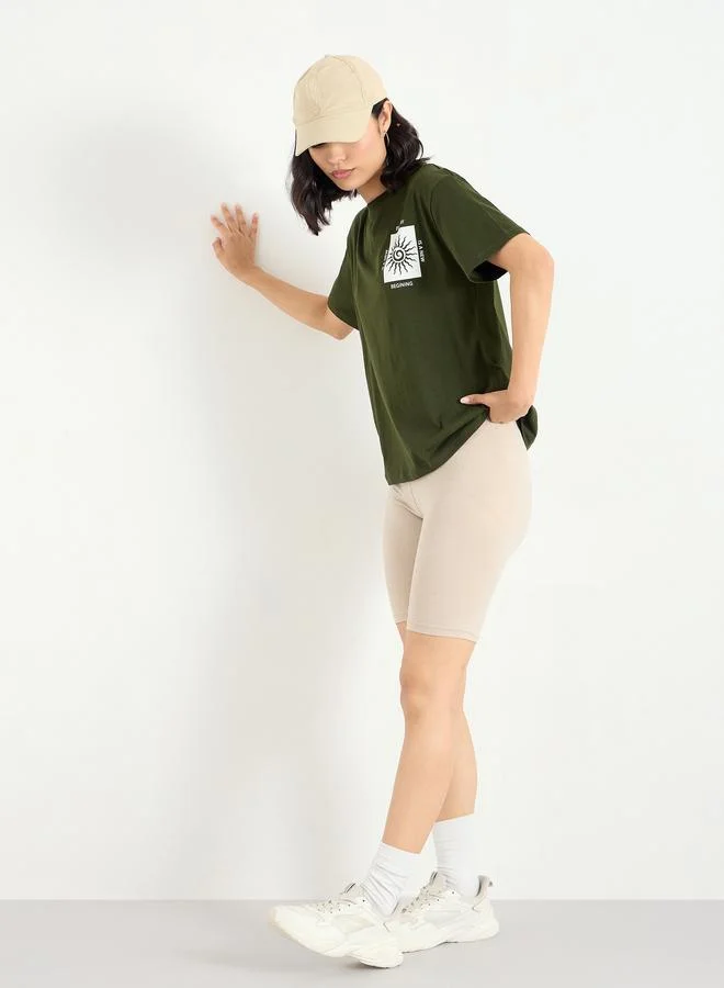 Styli Styli Women Dark Green Graphic Print T-Shirt