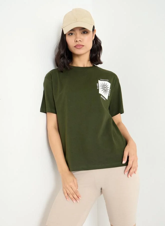 Dark Green Graphic Print 100% Cotton T-Shirt