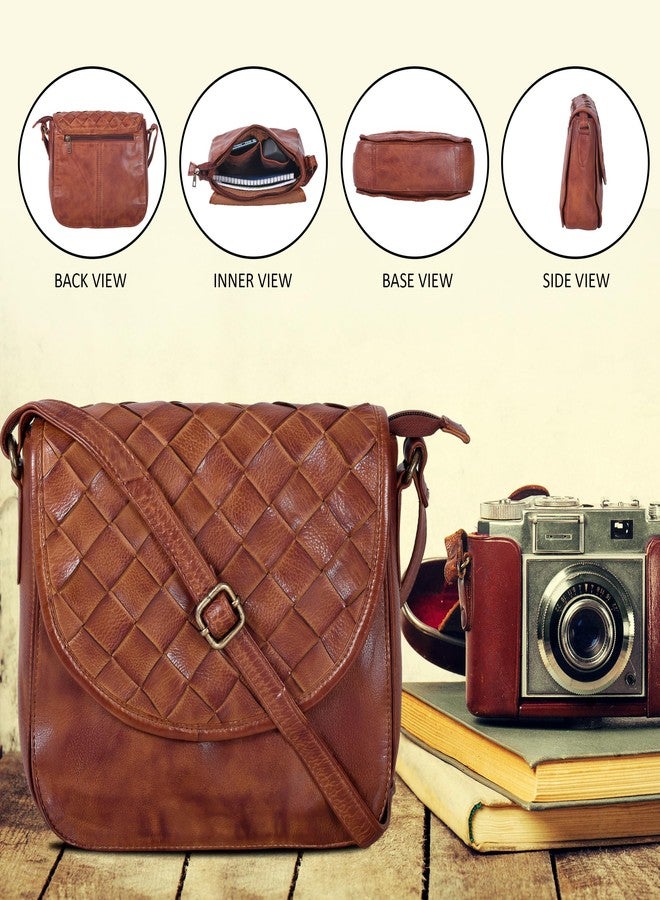 Ozora Genuine Leather Shoulder Crossbody Purse For Women with Adjustable Strap, Mobile Pocket & Outside & Inside Zipper, Tan Weaving Large, Medium, Sophia - Image 5