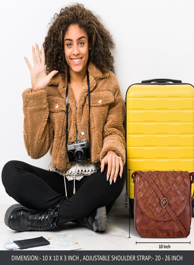 Ozora Genuine Leather Shoulder Crossbody Purse For Women with Adjustable Strap, Mobile Pocket & Outside & Inside Zipper, Tan Weaving Large, Medium, Sophia - Image 2