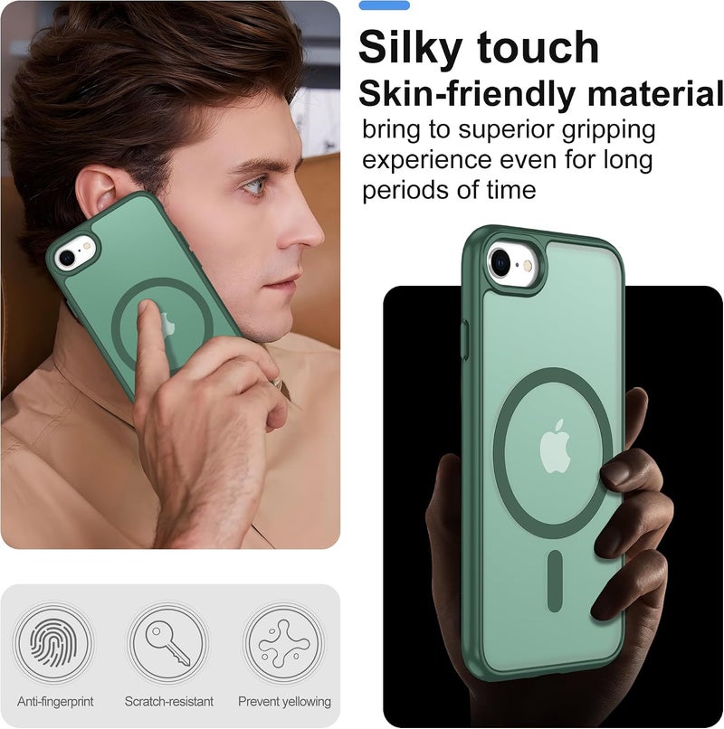 Pilaru Magnetic Case for iPhone 7/8 & SE 2022/2020(3rd/2nd)[Compatible with MagSafe] 2 Screen Protector | Anti- Fingerprint, Shockproof, Skin-friendly Slim Fit Translucent for iPhone SE-Dark Green - Image 5
