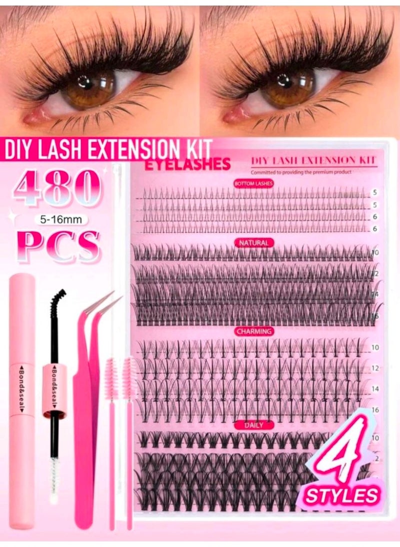 SHEIN-480pcs Individual False Eyelashes, Multiple Styles, Natural Look, 4 Designs Including Lower Lashes, Lightweight & Fluffy, 7D Pointed, 40D Cluster - Image 1
