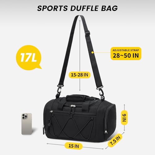 Vorspack Gym Bag for Women - 15 Inches Small Duffle Bag for Travel Lightweight Duffel Bag Personal Item Travel Bag Weekender Bag for Travel Sports Gym - Black - Image 2