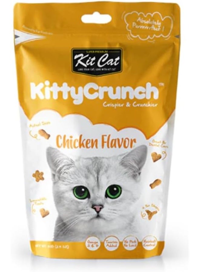 Kit Cat Kitty Crunch Chicken Flavor Dry Cat Food 60g - Crispy and Crunchy Bites, Complementary Treat for Adult Cats and Kittens