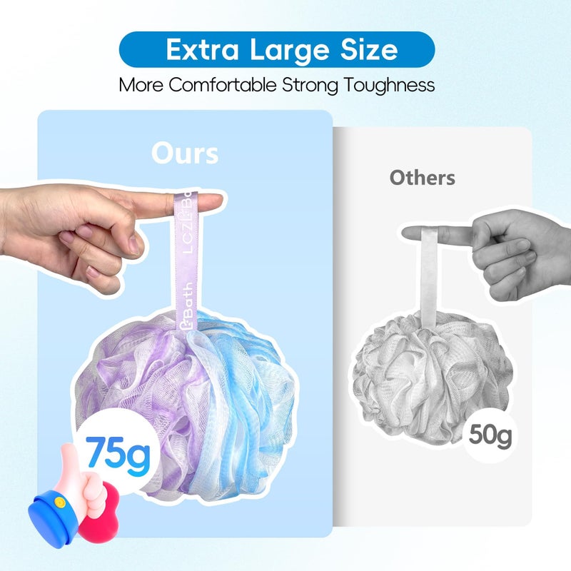 LCZLBath طقم لوفة الحمام LCZL 4 قطع 75 جرام لوفة XL ناعمة إسفنجة استحمام سميكة لكرات الاستحمام - Image 2