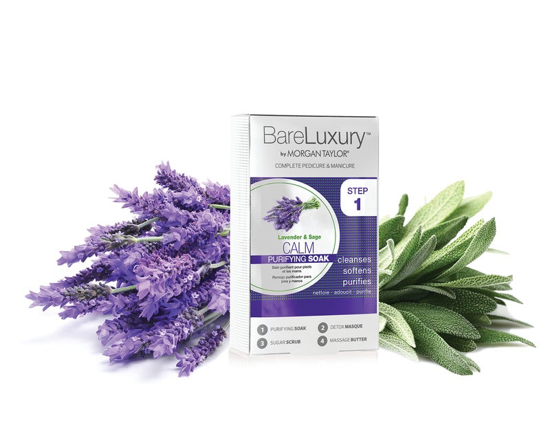 Morgan Taylor BareLuxury 4-Step Complete Pedicure & Manicure Packs (Lavender & Sage) - Complete Nail Care Kit with Soak, Masque, Scrub & Massage Butter, Professional Spa-Quality Treatments. - Image 1