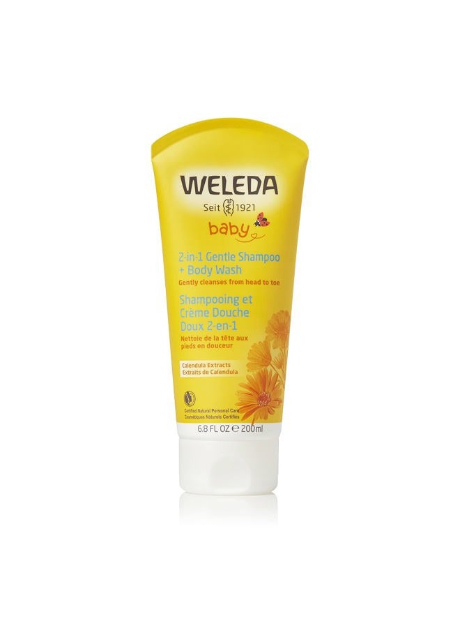 Weleda شامبو وغسول جسم لطيف 2 في 1 للأطفال من كاليندولا، 6.8 أونصة سائلة، منظف غني بالنباتات مع كاليندولا وزيت اللوز الحلو - Image 1