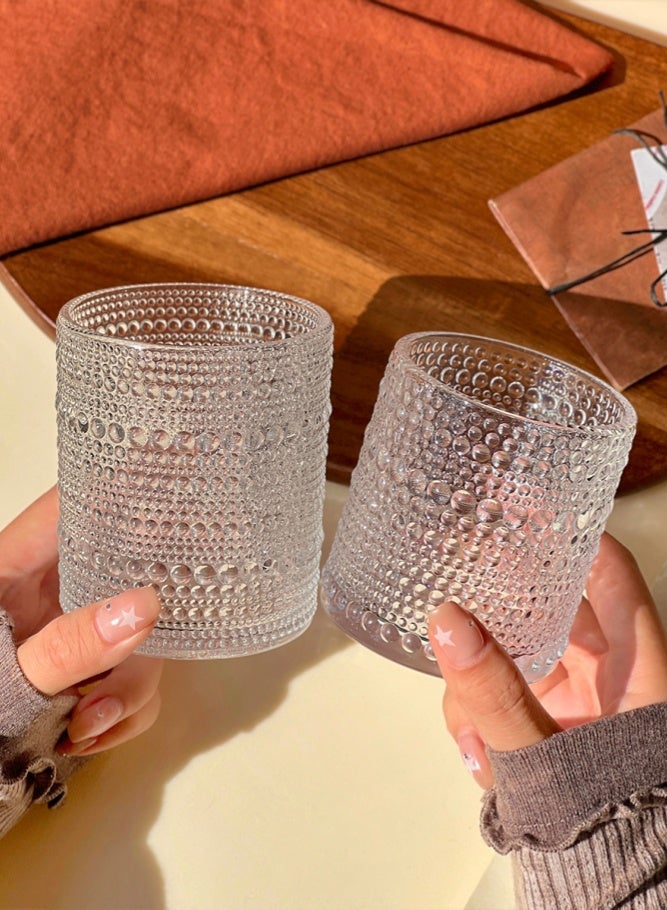 طقم من 6 أكواب زجاجية مزخرفة (300 مل) - أكواب أنيقة بتصميم منقط بارز - أكواب شفافة مقاومة للحرارة للقهوة والشاي والعصير - مثالية للضيافة المنزلية والإهداء - Image 3
