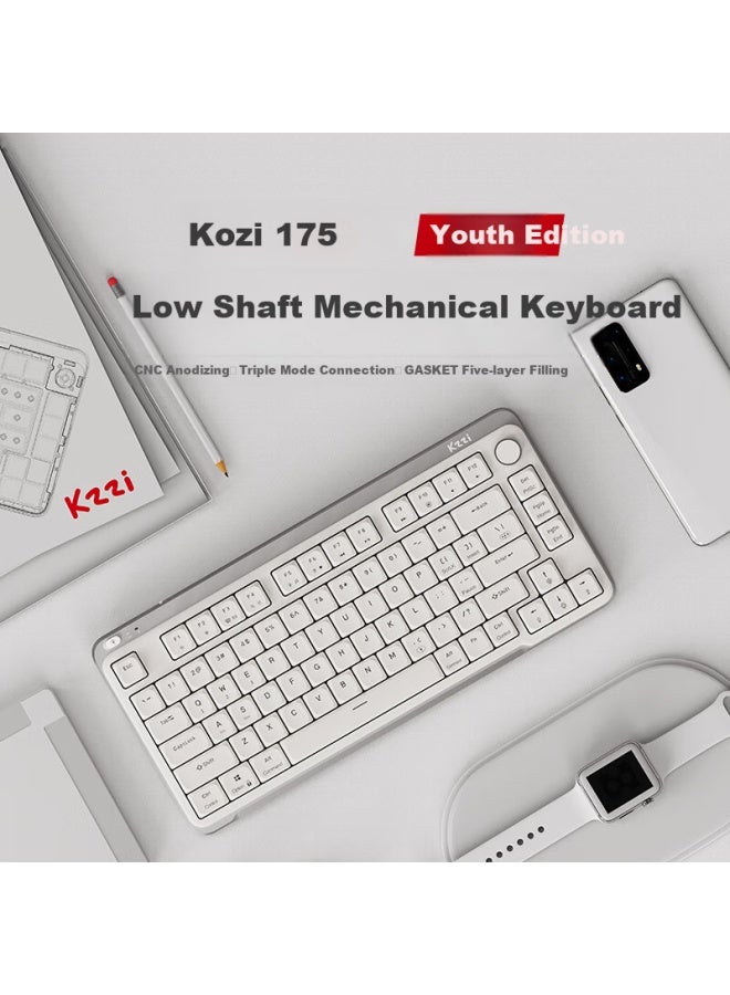 Kzzi I75 Youth Edition Short Stem Tri-mode Mechanical Keyboard For Business Office, Slim Portable Full-key Hot-swappable Compatible With Apple Style Long Battery Life Rgb Moonlight White Snow Switch - Image 1
