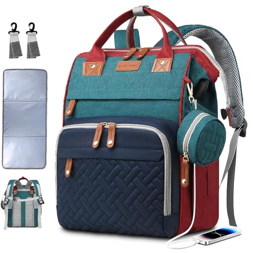 SHITIESHOU Diaper Bag Backpack Baby Bag for Mom Dad with Changing Pad, 19 Pockets, Large Waterproof Travel Baby Girl Boy Toddle Diaper Bag with Insulated Pocket, Baby Shower Gifts, Colorful - Image 1