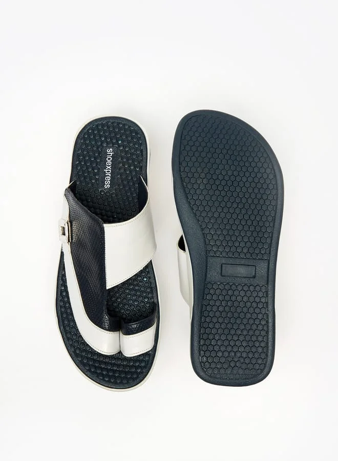 shoexpress Textured Slip-On Arabic Sandals with Toe Loop Detail and Metallic Accent Ramadan Collection