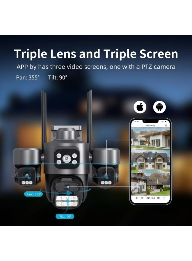 كاميرا IP خارجية ثلاثية العدسات PTZ بدقة 6K HD مع ثلاث شاشات، كاميرا أمنية واي فاي مع التتبع التلقائي، كاميرا CCTV لاسلكية مزدوجة العدسات 12 ميجابكسل من iCsee (مع بطاقة SD بسعة 128 جيجابايت) - Image 2