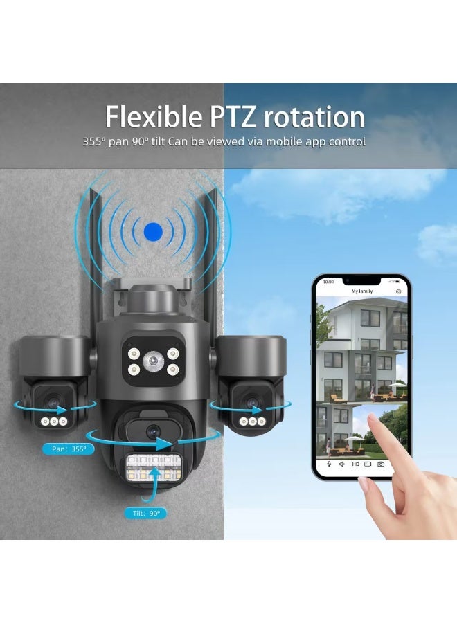 كاميرا IP خارجية ثلاثية العدسات PTZ بدقة 6K HD مع ثلاث شاشات، كاميرا أمنية واي فاي مع التتبع التلقائي، كاميرا CCTV لاسلكية مزدوجة العدسات 12 ميجابكسل من iCsee (مع بطاقة SD بسعة 128 جيجابايت) - Image 5
