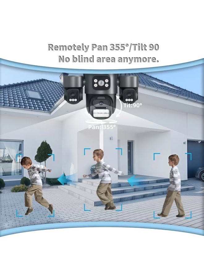 كاميرا IP خارجية ثلاثية العدسات PTZ بدقة 6K HD مع ثلاث شاشات، كاميرا أمنية واي فاي مع التتبع التلقائي، كاميرا CCTV لاسلكية مزدوجة العدسات 12 ميجابكسل من iCsee (مع بطاقة SD بسعة 128 جيجابايت) - Image 4