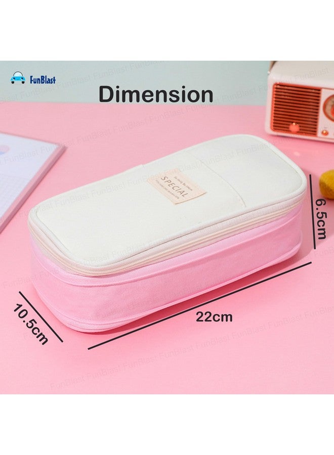 فنبلاست حافظة أقلام فن بلاست كبيرة السعة، متعددة الجيوب بسحاب مزدوج، حقيبة أقلام محمولة، حقيبة جمالية، حافظة أقلام كاواي، حقائب لطيفة للفتيات، حقيبة تنظيم أدوات مكتبية (وردي) - Image 2