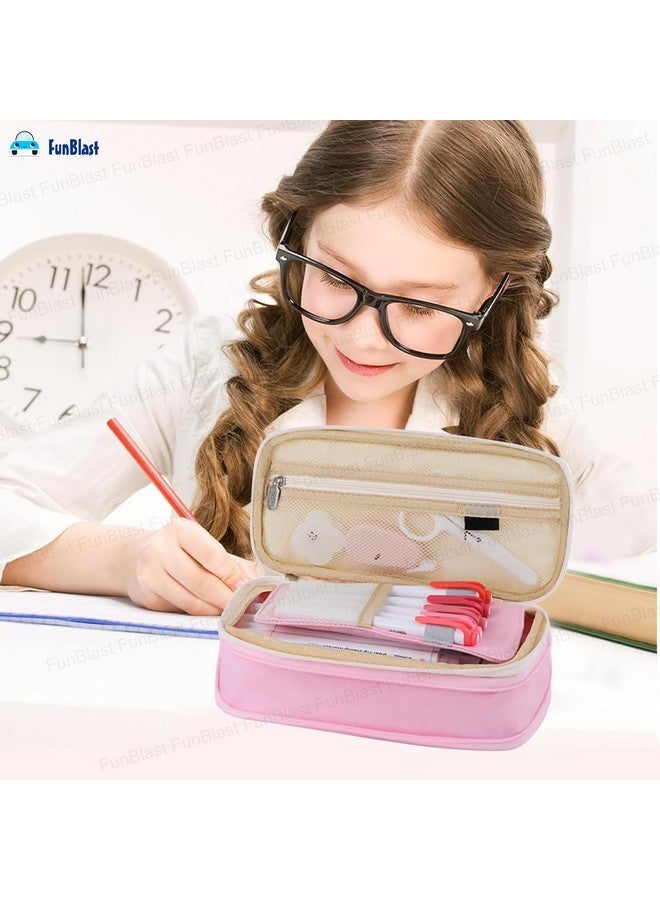 فنبلاست حافظة أقلام فن بلاست كبيرة السعة، متعددة الجيوب بسحاب مزدوج، حقيبة أقلام محمولة، حقيبة جمالية، حافظة أقلام كاواي، حقائب لطيفة للفتيات، حقيبة تنظيم أدوات مكتبية (وردي) - Image 5
