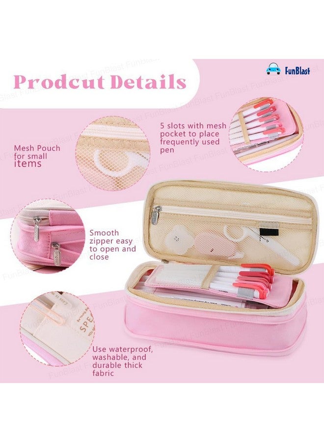 فنبلاست حافظة أقلام فن بلاست كبيرة السعة، متعددة الجيوب بسحاب مزدوج، حقيبة أقلام محمولة، حقيبة جمالية، حافظة أقلام كاواي، حقائب لطيفة للفتيات، حقيبة تنظيم أدوات مكتبية (وردي) - Image 4