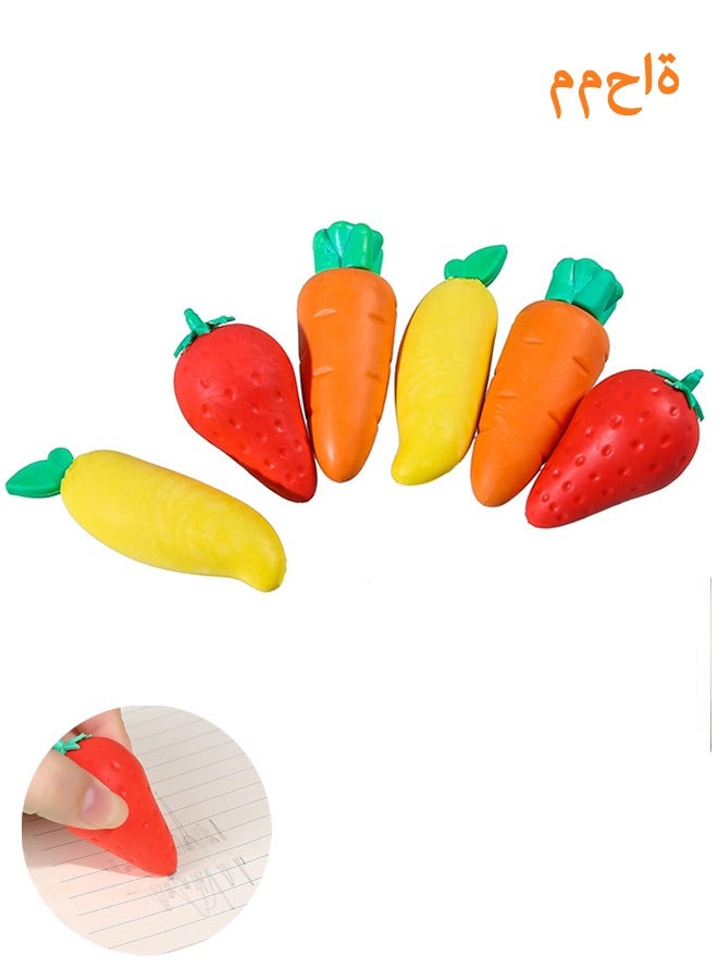 Food Erasers for Kids, 3 Pcs Large Fruit Vegetable Take Apart Puzzle Erasers Radish Mango Strawberry Erasers for Classroom Reward Party Favor - Image 1