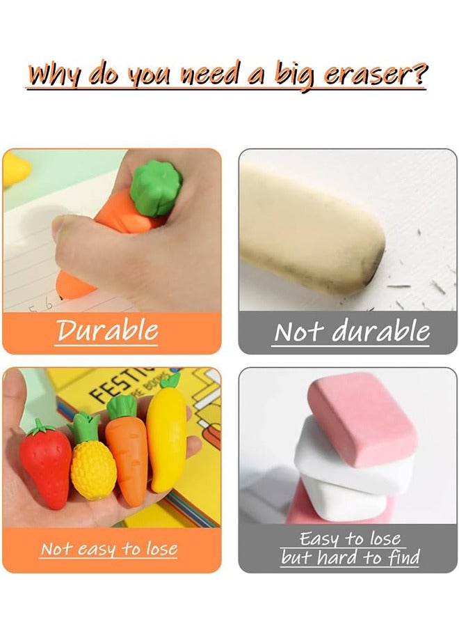 Food Erasers for Kids, 3 Pcs Large Fruit Vegetable Take Apart Puzzle Erasers Radish Mango Strawberry Erasers for Classroom Reward Party Favor - Image 3