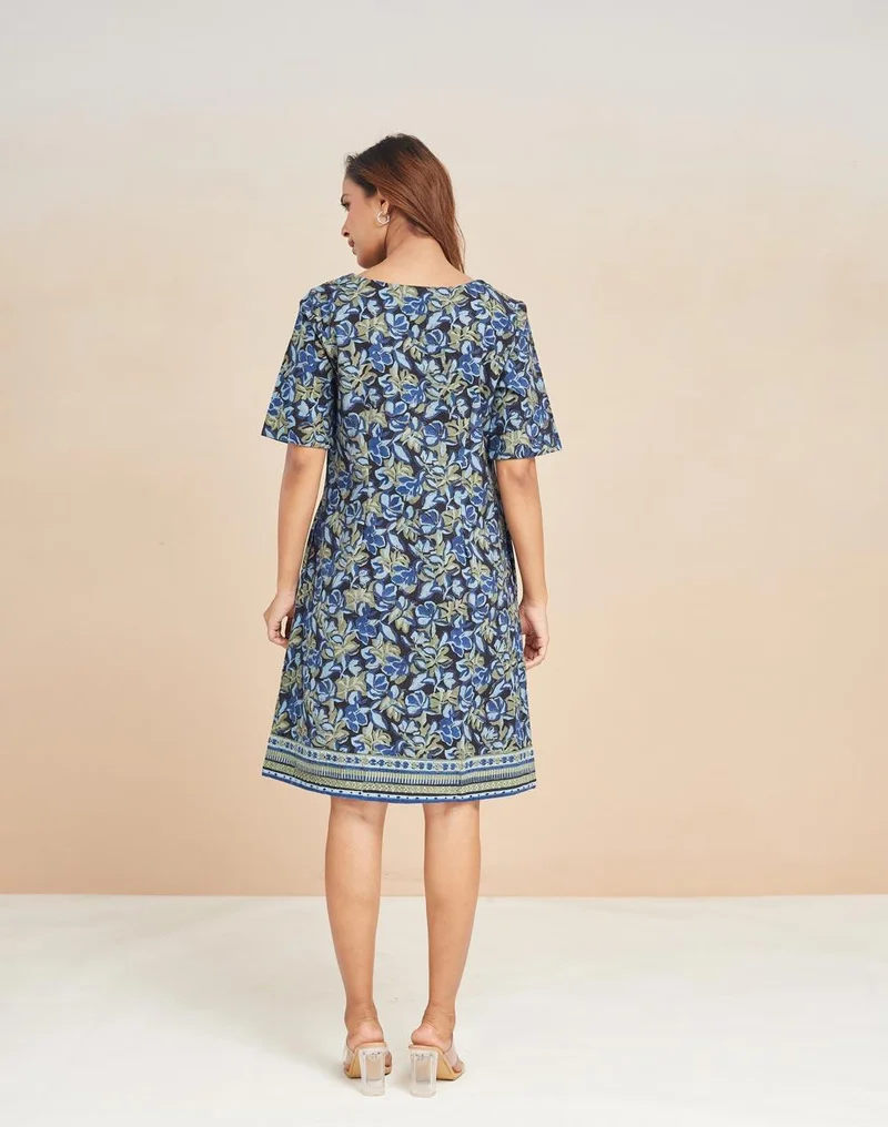 Fabindia  Green Cotton Hand Block Printed Short Dress for Women | Best Price UAE
