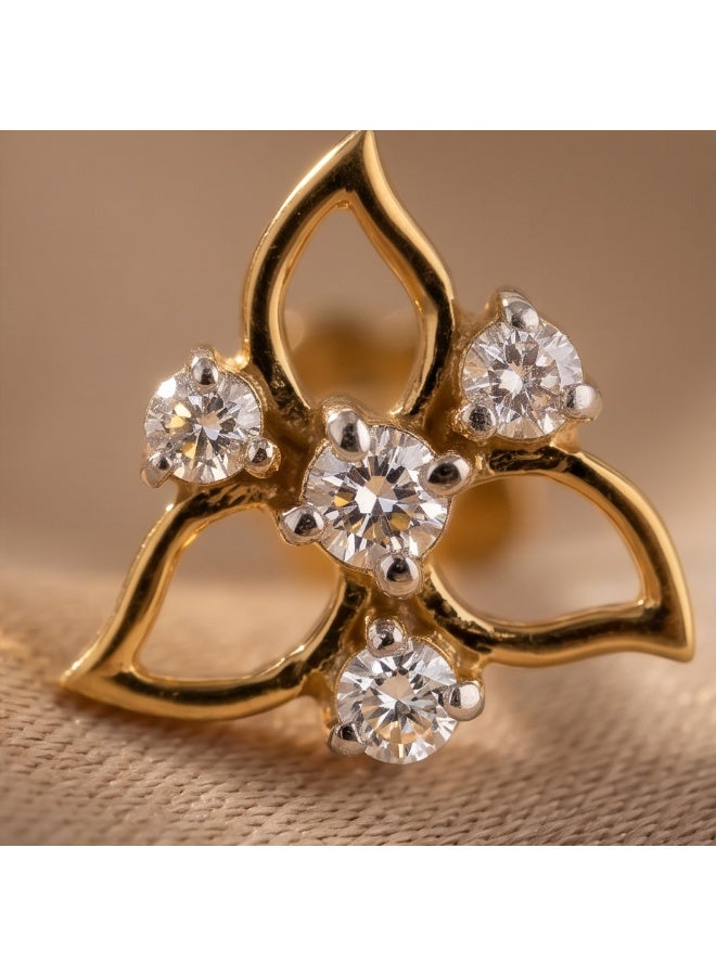 Bafleh Jewellery Floral Diamond Nose Pin in 18K Yellow Gold with Openwork Leaf Cluster Design - Image 3