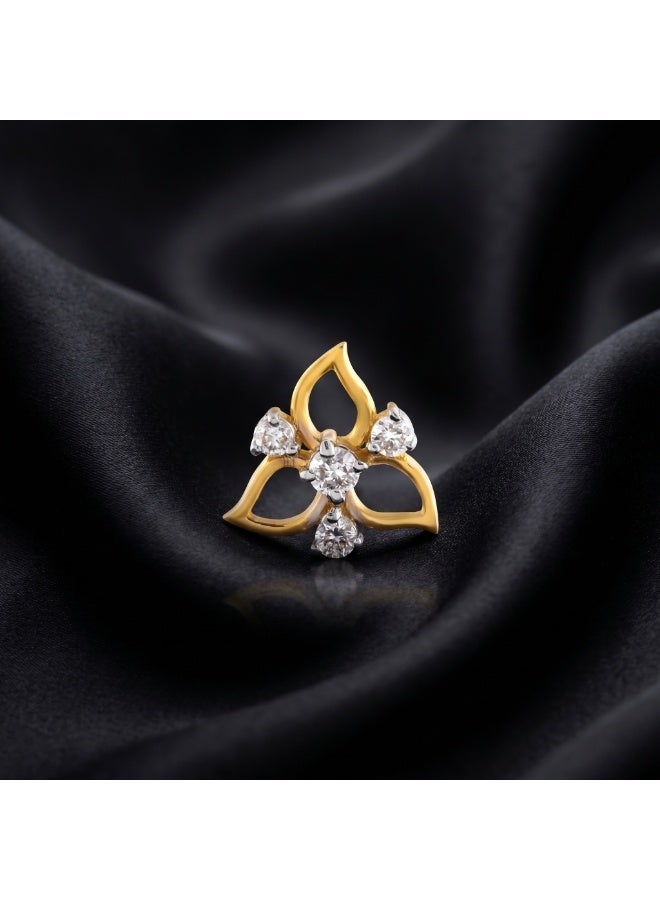 Bafleh Jewellery Floral Diamond Nose Pin in 18K Yellow Gold with Openwork Leaf Cluster Design - Image 2