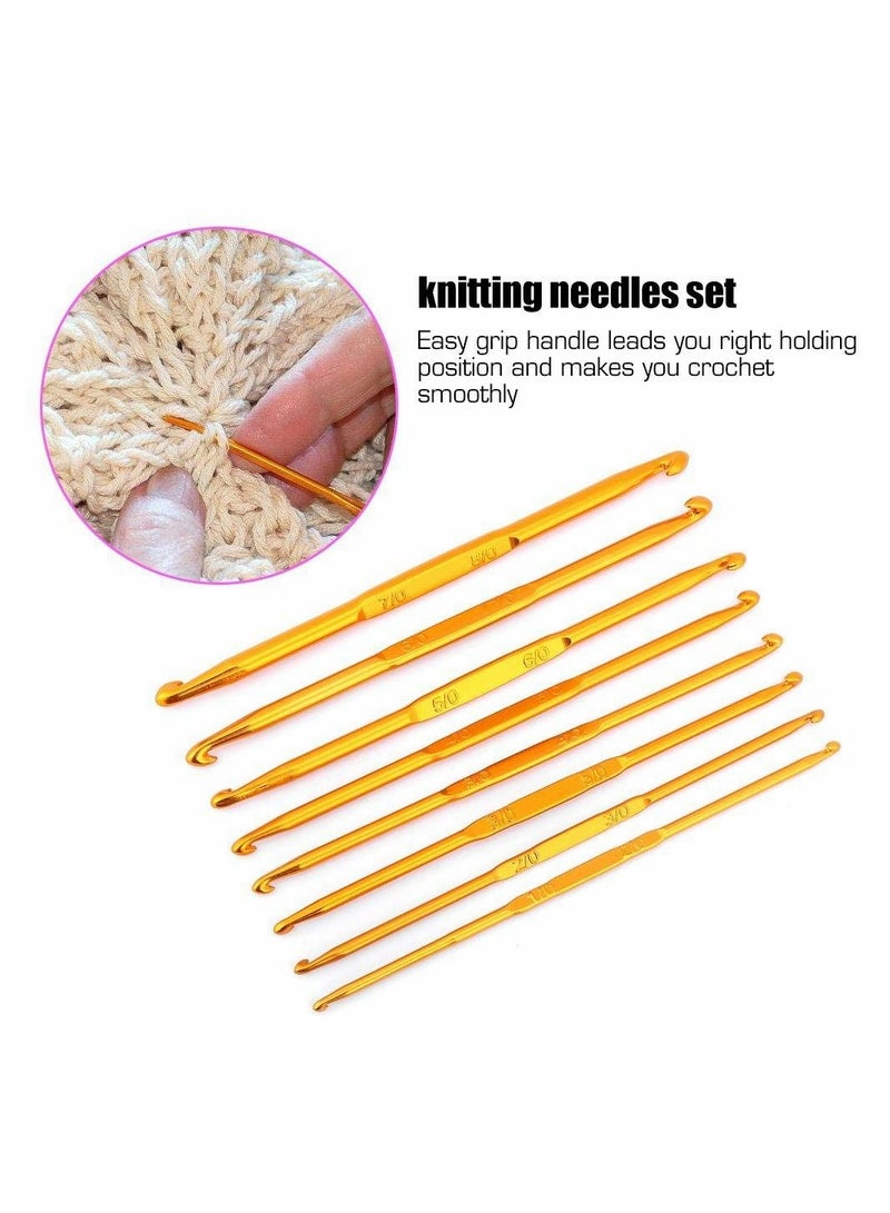 Excefore Crochet Hook Set, 8 Pcs Handle Crochet Hooks Knitting Needle Set, Golden Alumina Double End Crochet Crocheting and Knitting Set Weave Craft DIY Sewing Accessory - Image 3